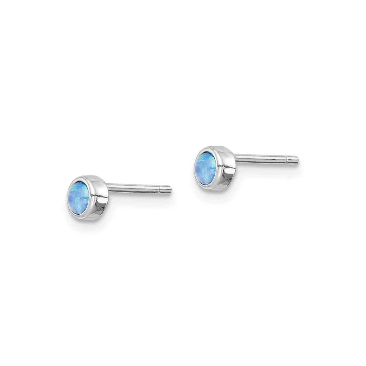 Sterling Silver Stud Earrings with Created Opal, Round Bezel Set Minimalist Design for Women