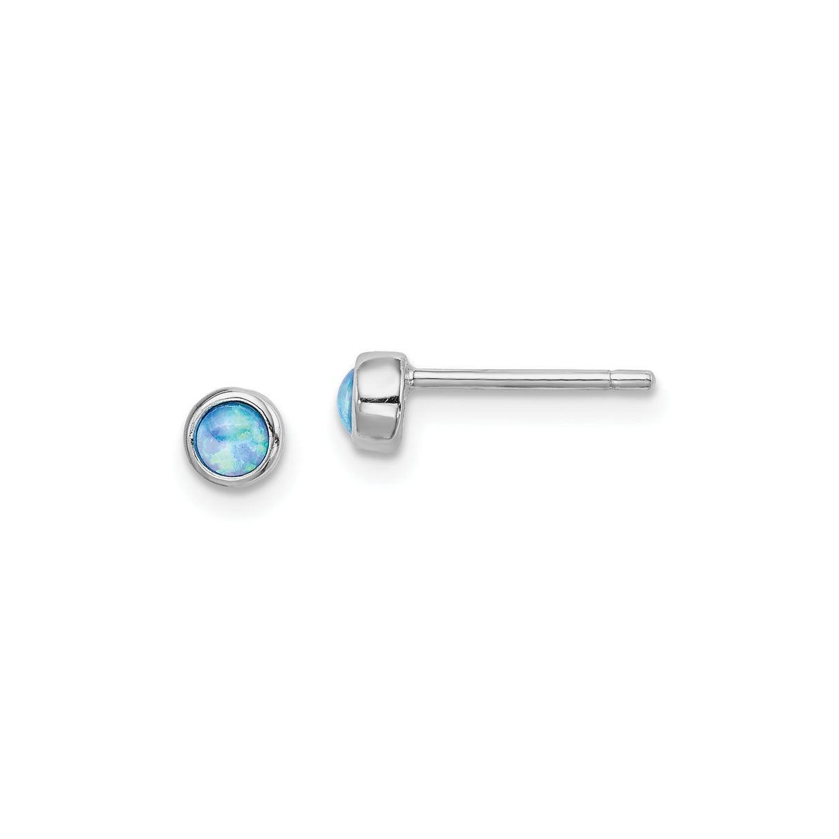 Sterling Silver Stud Earrings with Created Opal, Round Bezel Set Minimalist Design for Women
