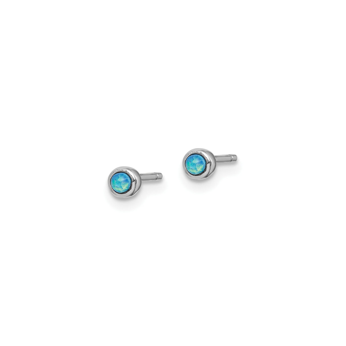Sterling Silver Stud Earrings with Created Blue Opal, Round Bezel Set, Minimalist Design for Women