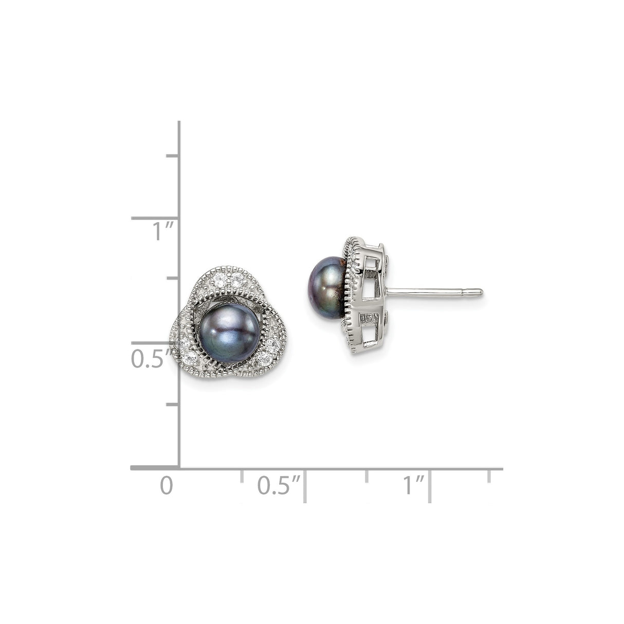 Sterling Silver Pearl Stud Earrings with Floral Design and Cubic Zirconia Accents