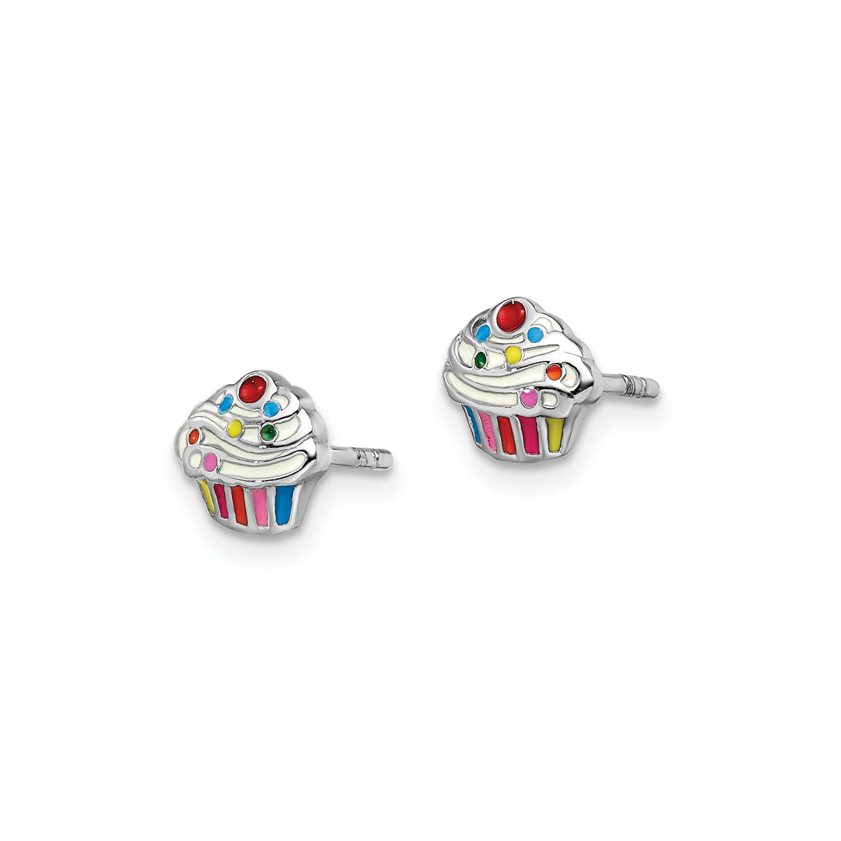 Sterling Silver Cupcake Stud Earrings with Colorful Enamel Accents, Baking Theme for Girls and Teens