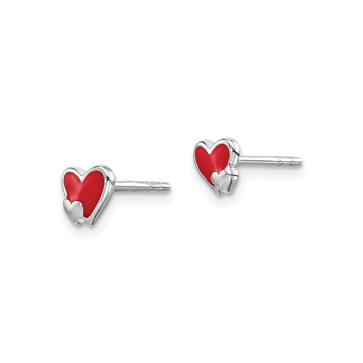 Sterling Silver Heart Stud Earrings with Red Enamel Double Heart Design for Women and Teens