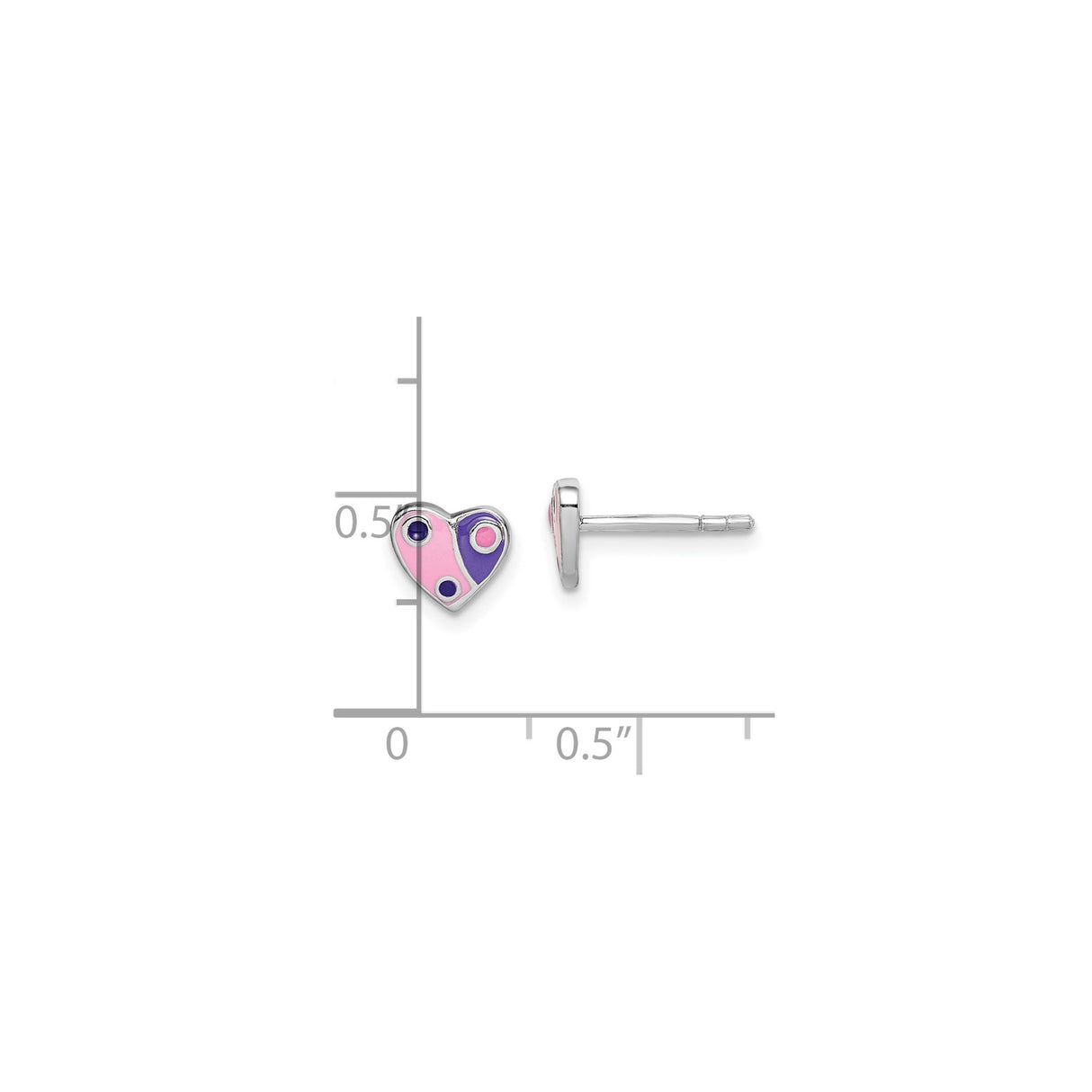 Sterling Silver Heart Stud Earrings with Pink and Purple Yin Yang Enamel Design