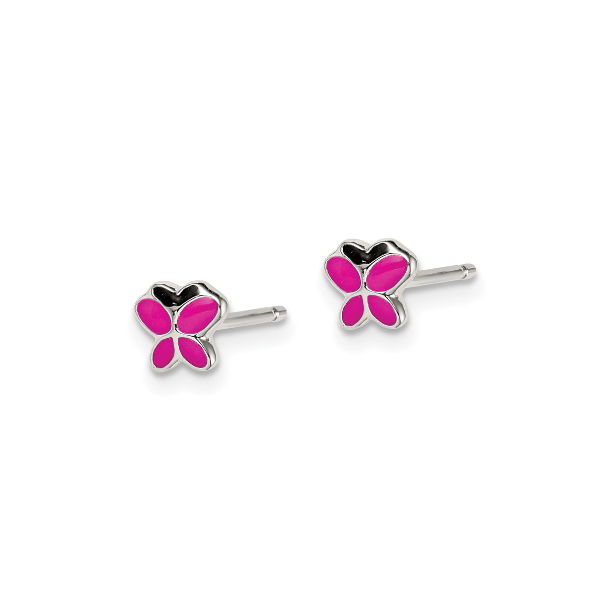 Sterling Silver Butterfly Stud Earrings with Pink Enamel Inlay, Dainty Youth Jewelry
