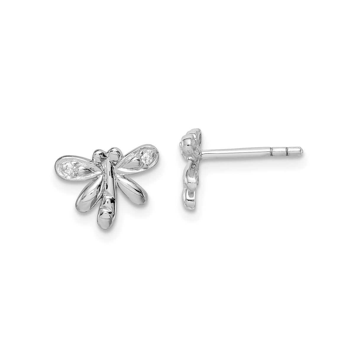 Sterling Silver Dragonfly Stud Earrings with Cubic Zirconia and Delicate Wing Detail