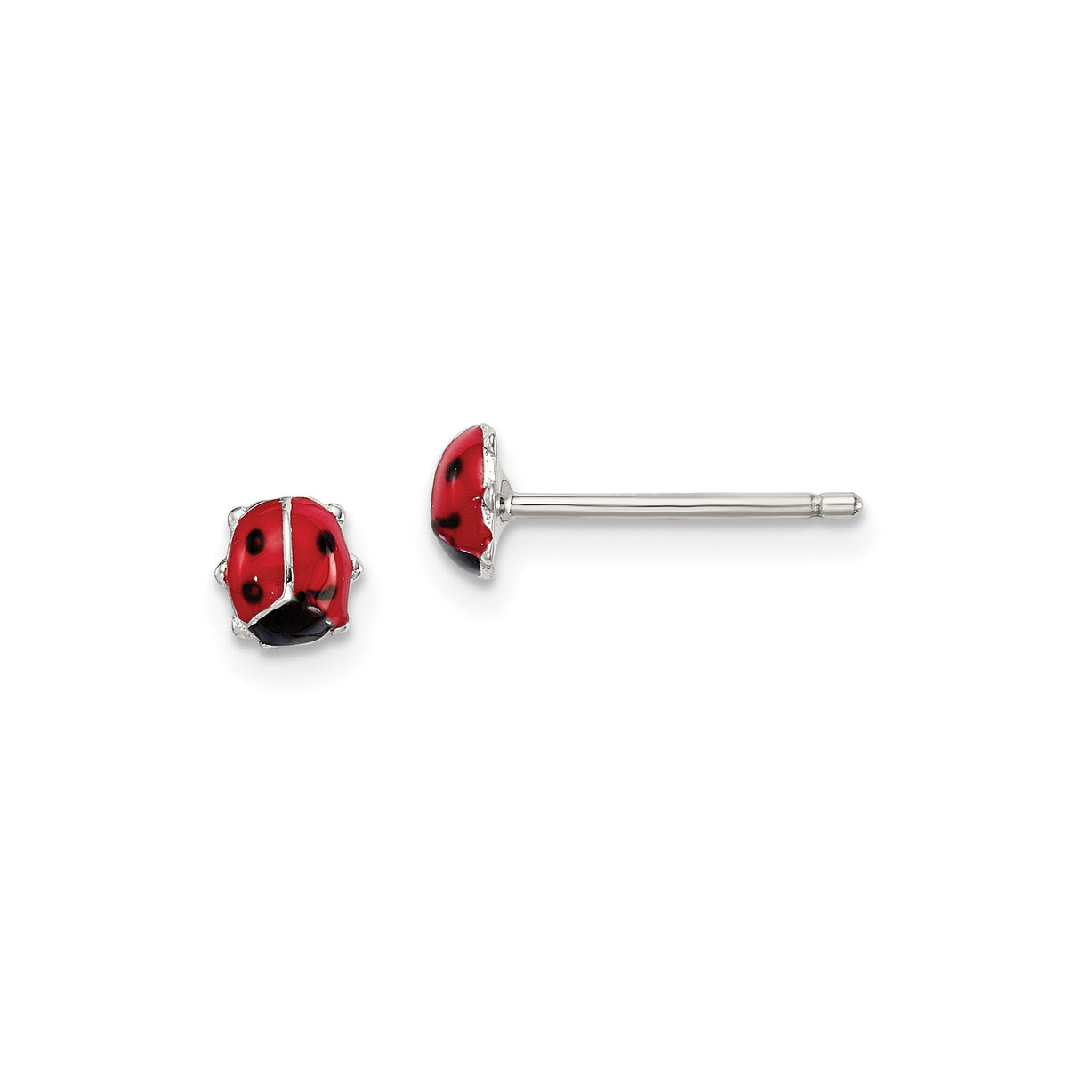 Sterling Silver Ladybug Stud Earrings with Red and Black Enamel, Nature-Inspired Design