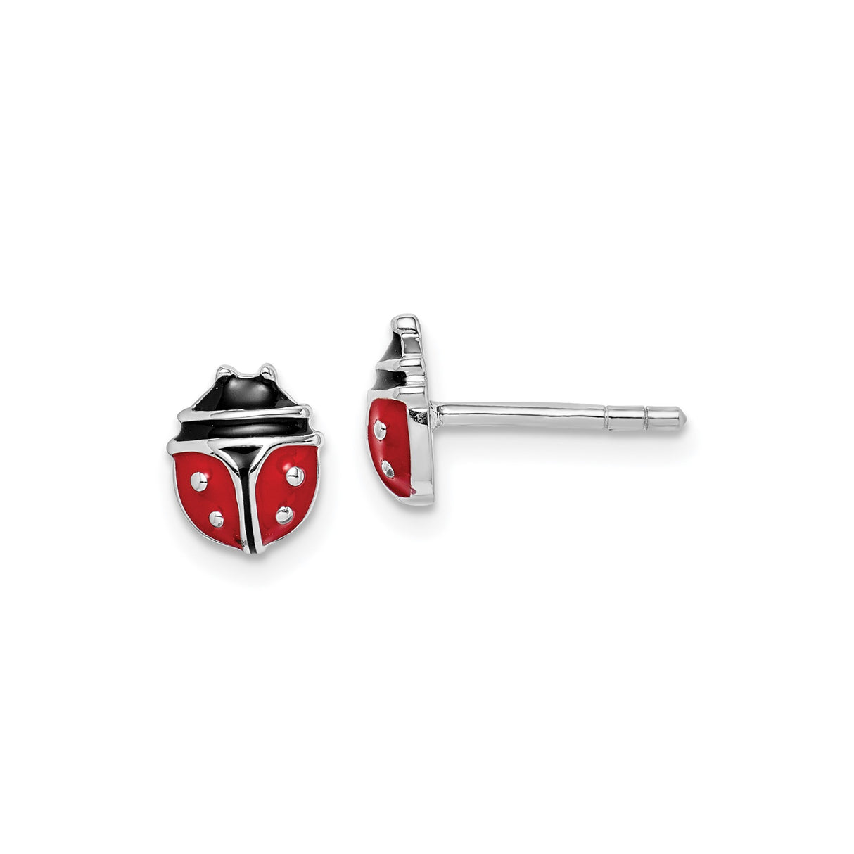 Sterling Silver Ladybug Stud Earrings with Red and Black Enamel, Nature-Inspired Jewelry for Women and Girls