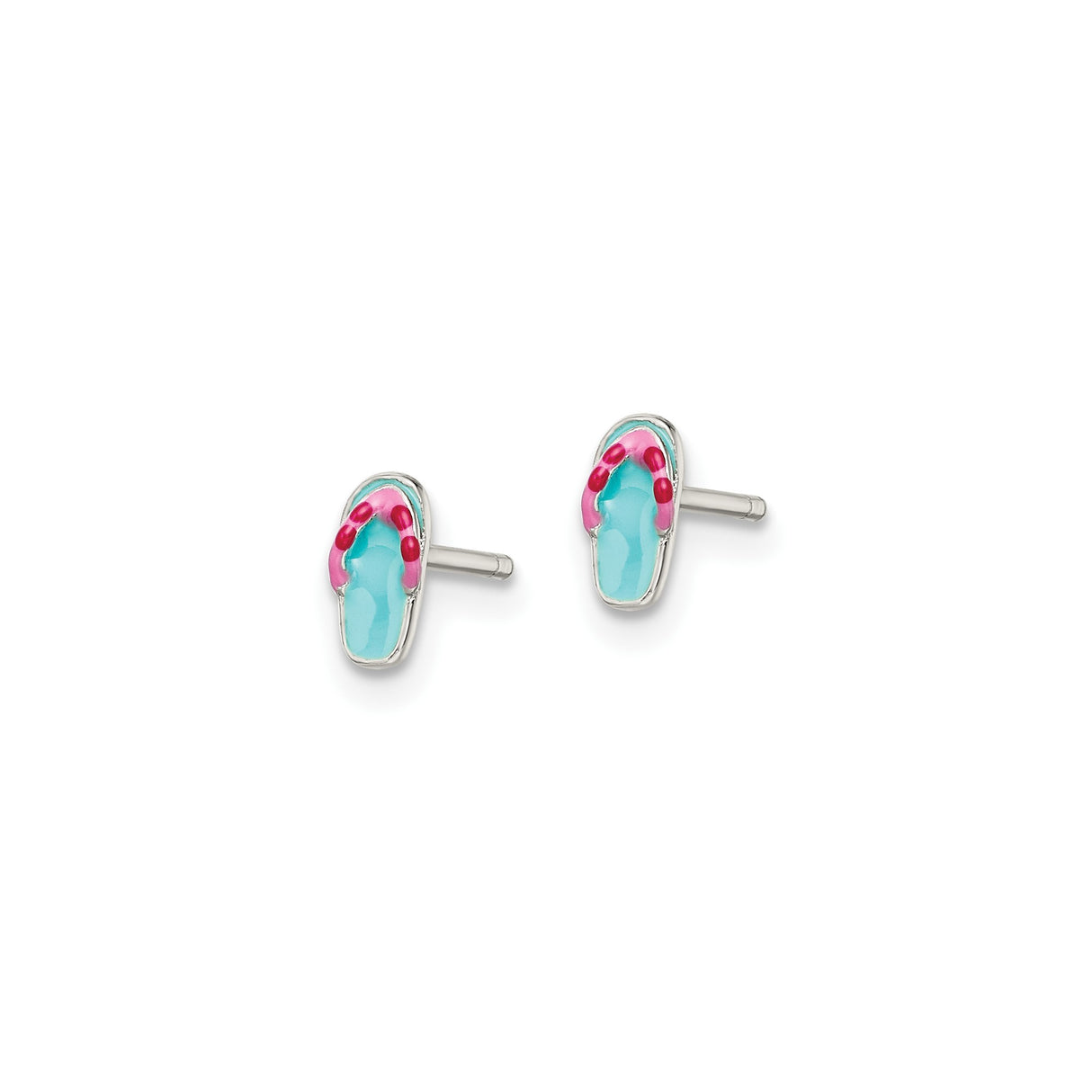 Sterling Silver Flip-Flop Stud Earrings with Pink and Blue Enamel, Beach Sandal Design for Women and Girls