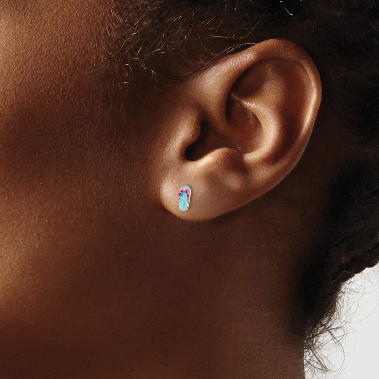 Sterling Silver Flip-Flop Stud Earrings with Pink and Blue Enamel, Beach Sandal Design for Women and Girls