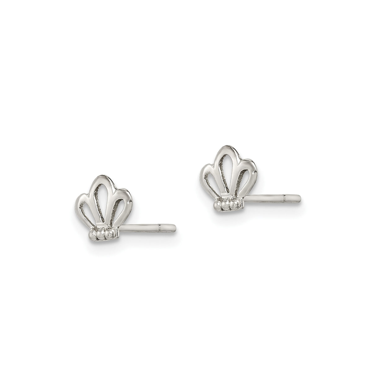 Sterling Silver Crown Stud Earrings with Openwork Design, Minimalist Princess Style for Women