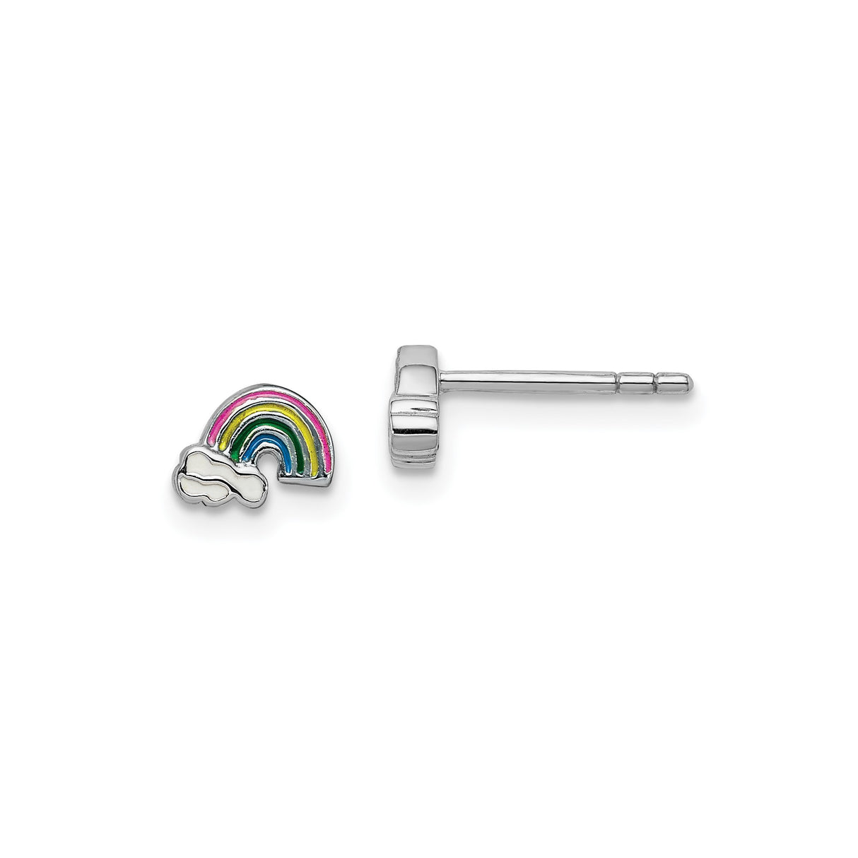 Sterling Silver Rainbow Stud Earrings with Colorful Enamel and Cloud Accents for Women and Girls