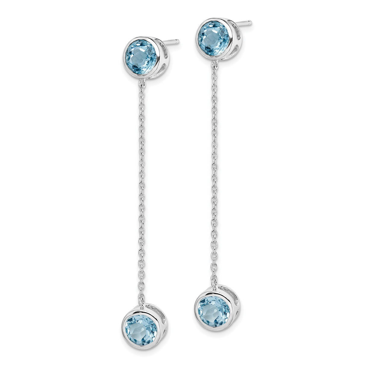 Sterling Silver Dangle Earrings with Sky Blue Topaz, Delicate Chain Drop Style