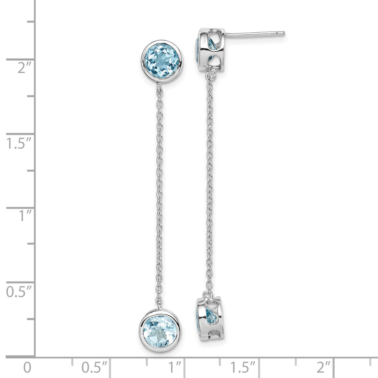Sterling Silver Dangle Earrings with Sky Blue Topaz, Delicate Chain Drop Style