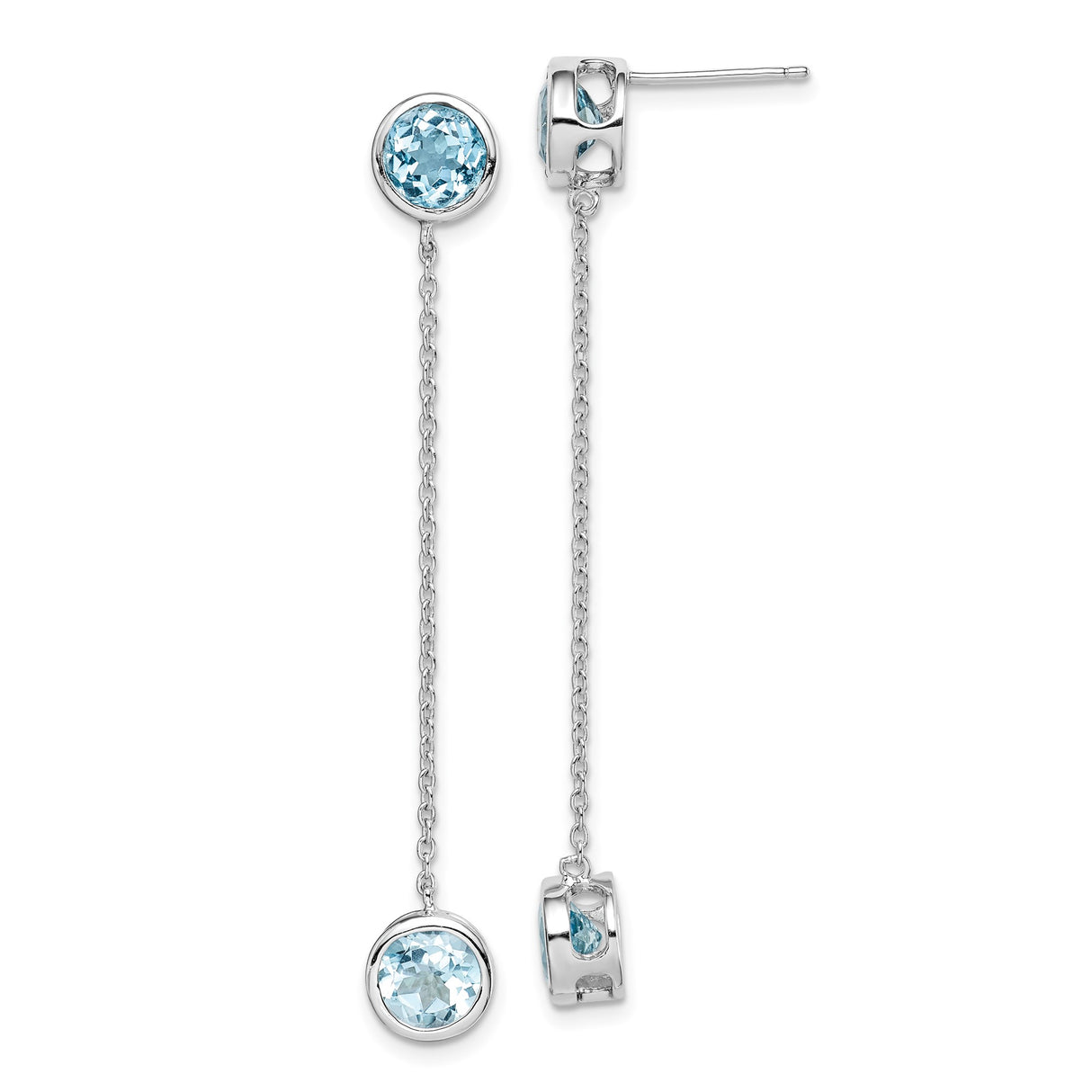 Sterling Silver Dangle Earrings with Sky Blue Topaz, Delicate Chain Drop Style