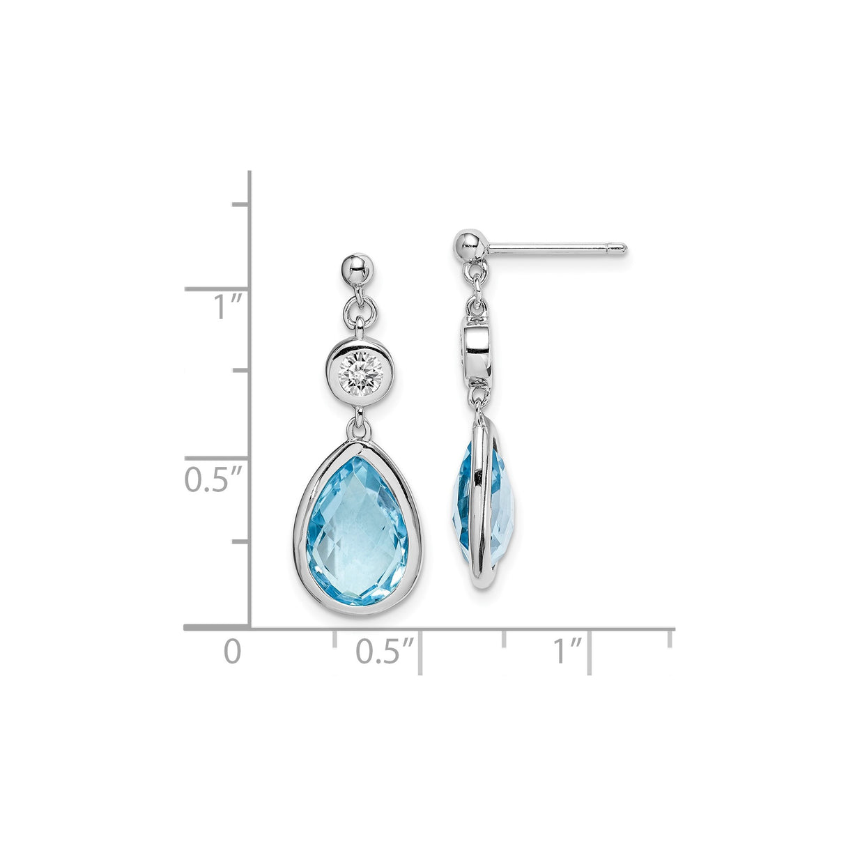 Sterling Silver Dangle Earrings with Teardrop Sky Blue Topaz and White Topaz Accents