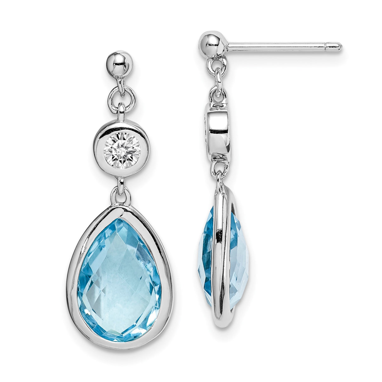 Sterling Silver Dangle Earrings with Teardrop Sky Blue Topaz and White Topaz Accents