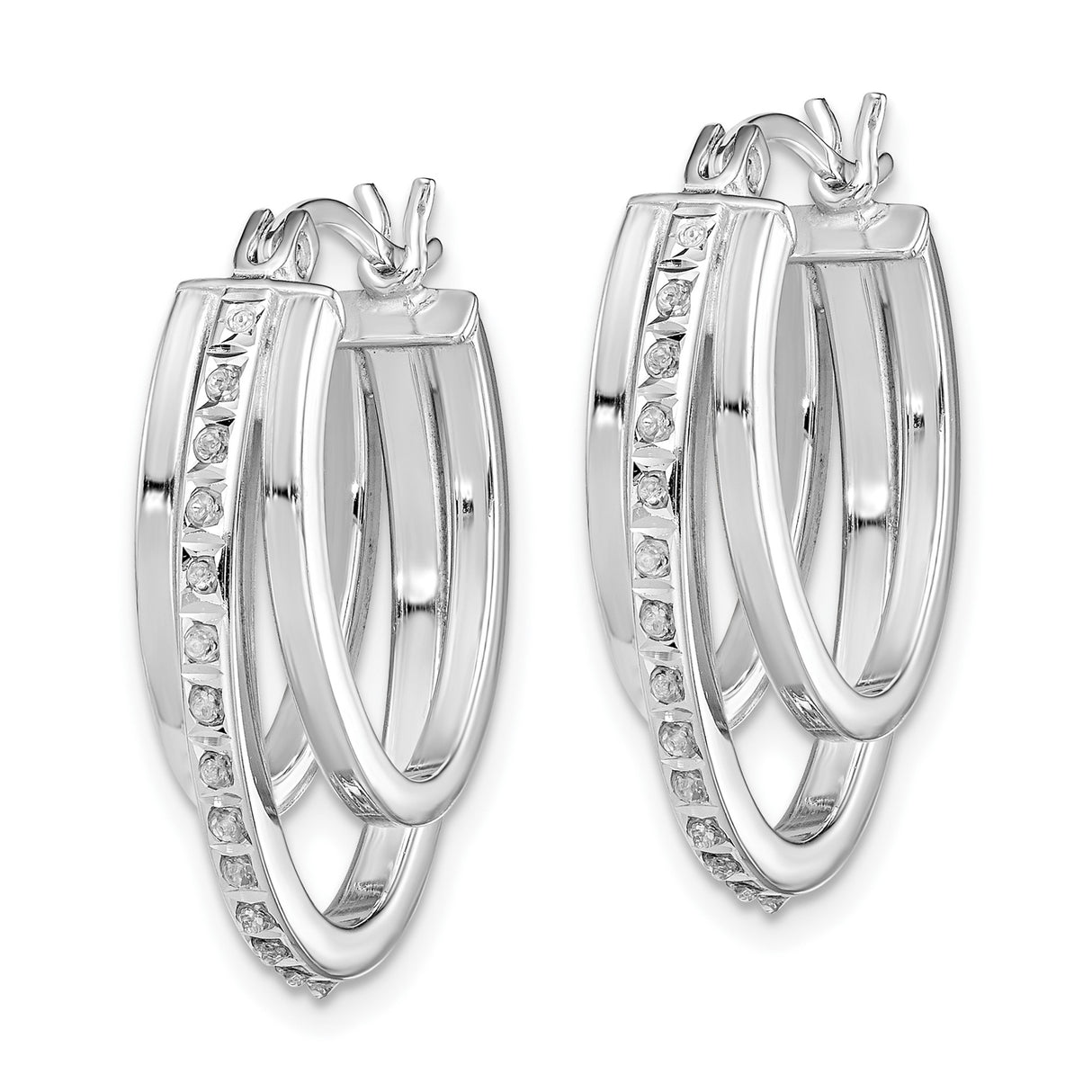 Sterling Silver Oval Hoop Earrings with Diamond Mystique and Layered Design