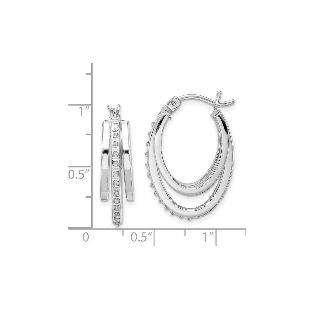 Sterling Silver Oval Hoop Earrings with Diamond Mystique and Layered Design