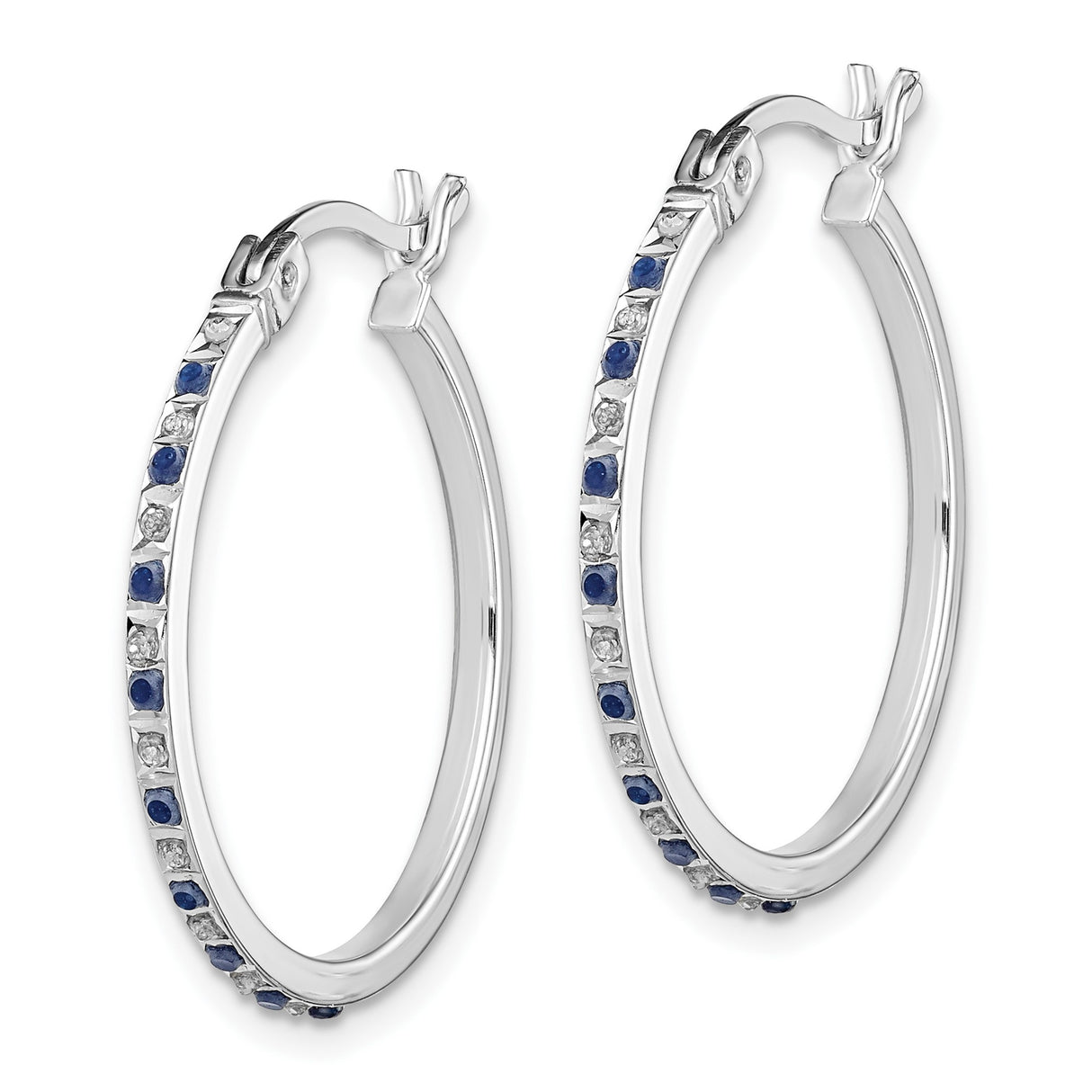Sterling Silver Hoop Earrings with Diamond Mystique and Sapphire, Dual Tone Style