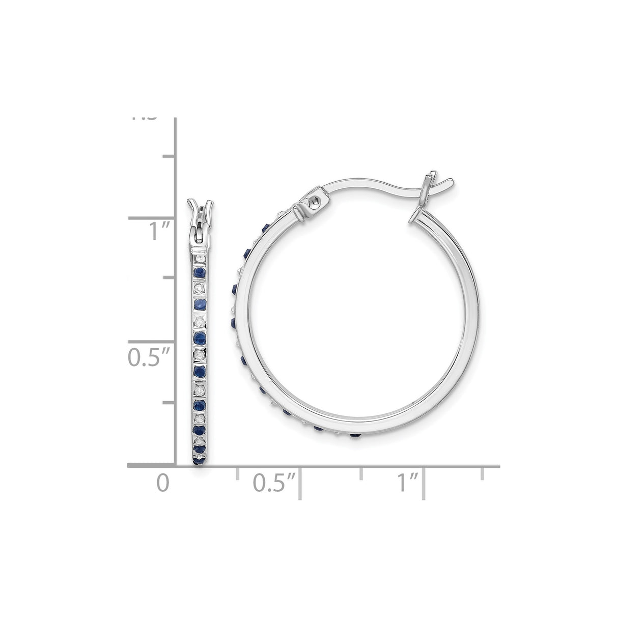 Sterling Silver Hoop Earrings with Diamond Mystique and Sapphire, Dual Tone Style