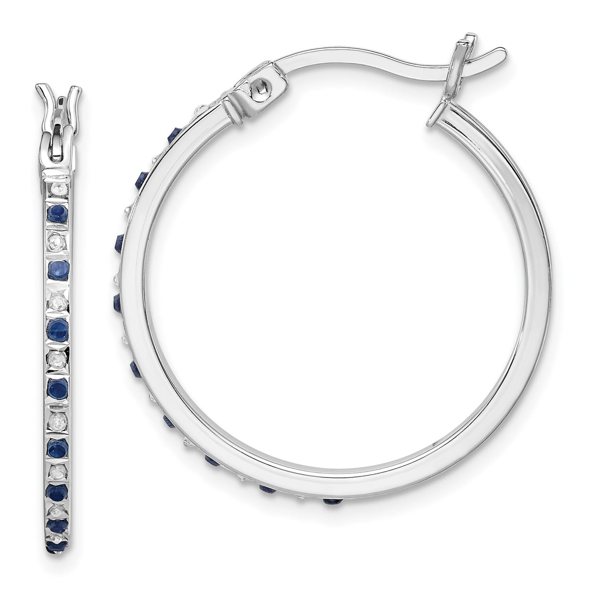 Sterling Silver Hoop Earrings with Diamond Mystique and Sapphire, Dual Tone Style