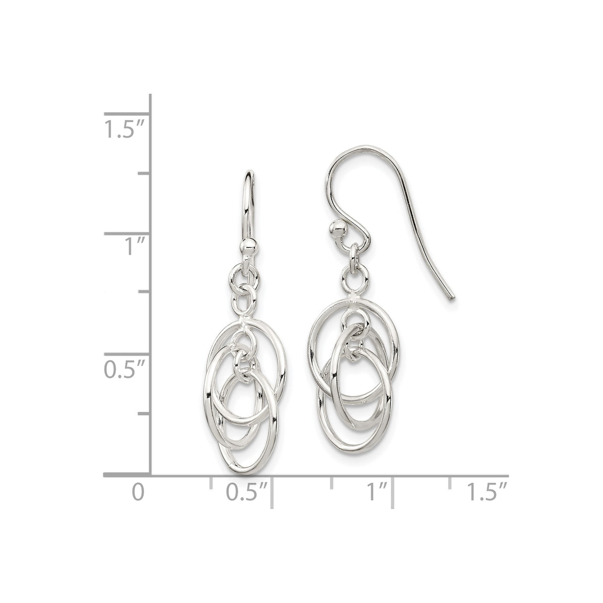Sterling Silver Dangle Earrings with Interlocking Oval Loops, Lightweight Modern Design