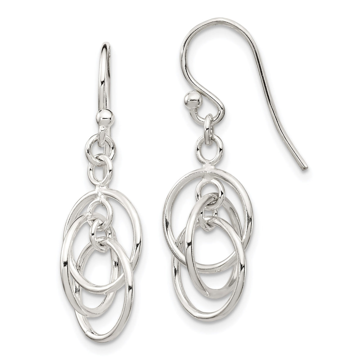 Sterling Silver Dangle Earrings with Interlocking Oval Loops, Lightweight Modern Design