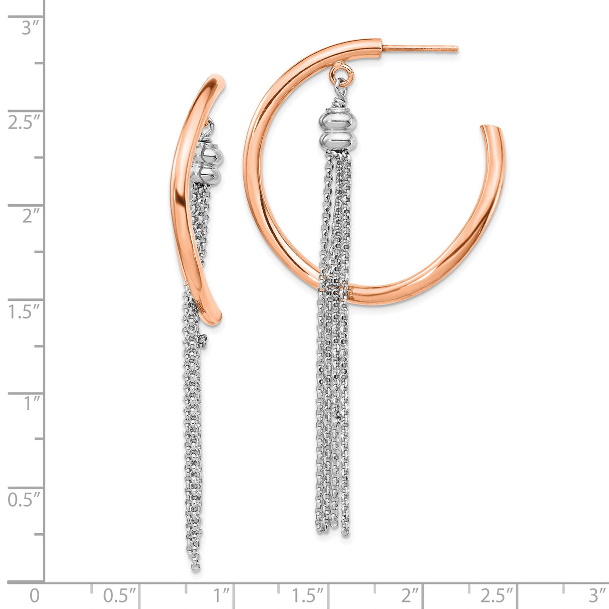 Sterling Silver Hoop Earrings with Rose Gold Tone, Multi-Strand Chain Tassels and Beaded Accents