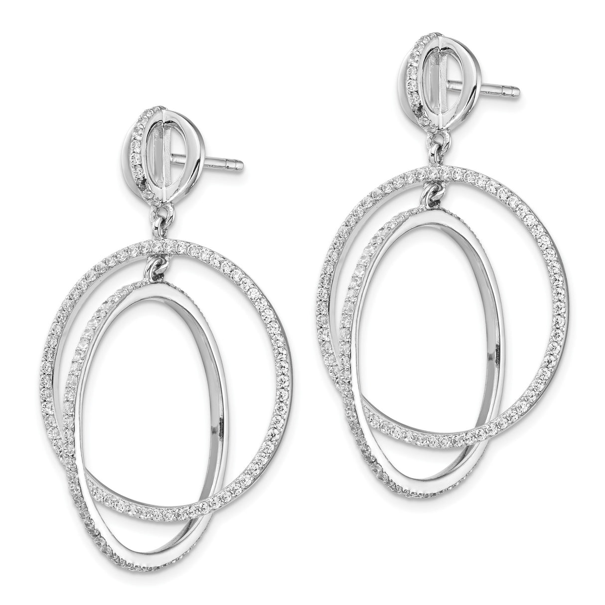 Sterling Silver Dangle Earrings with Cubic Zirconia, Geometric Circle and Bar Design