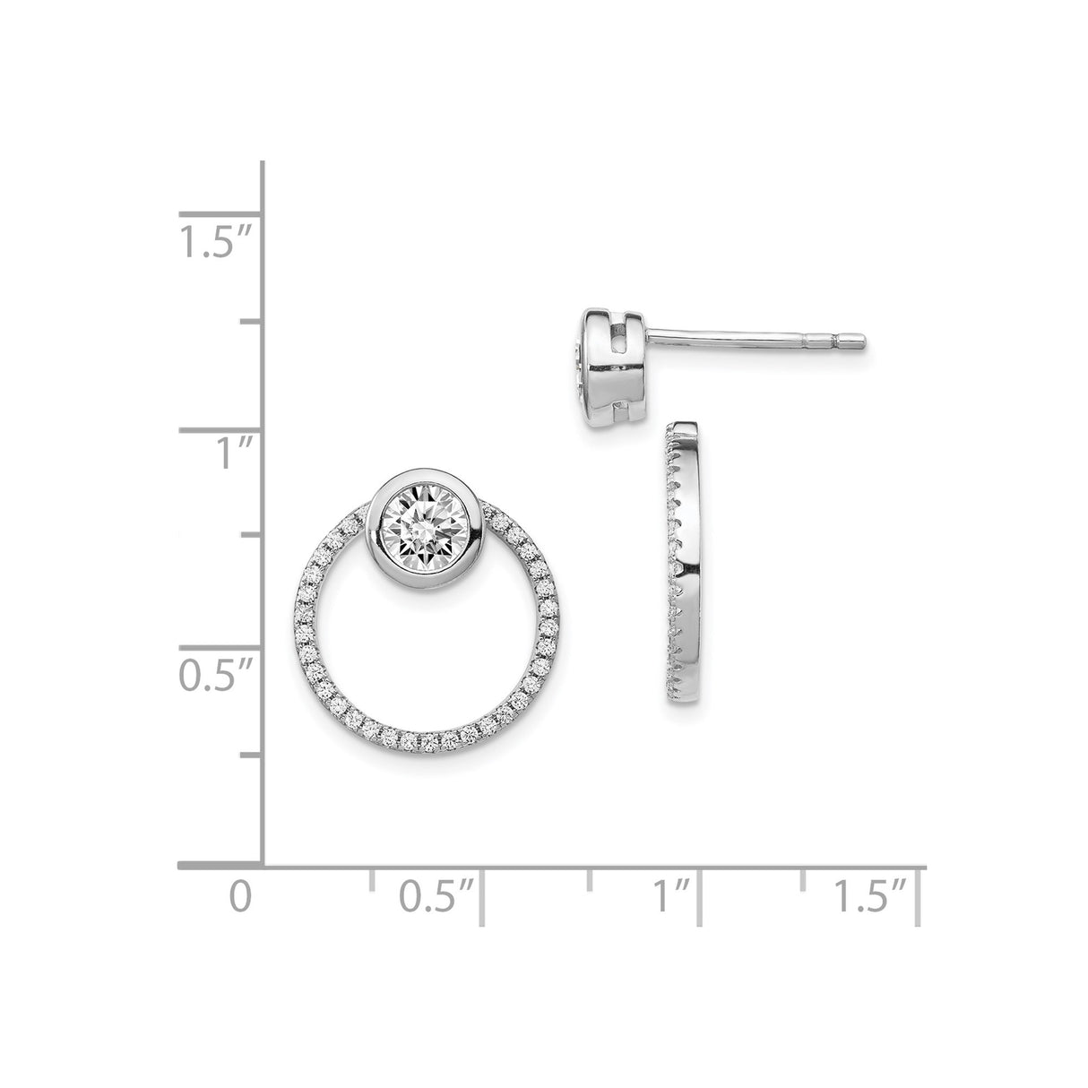 Sterling Silver Circle Stud Earrings with Cubic Zirconia Center and Pavé CZ Design