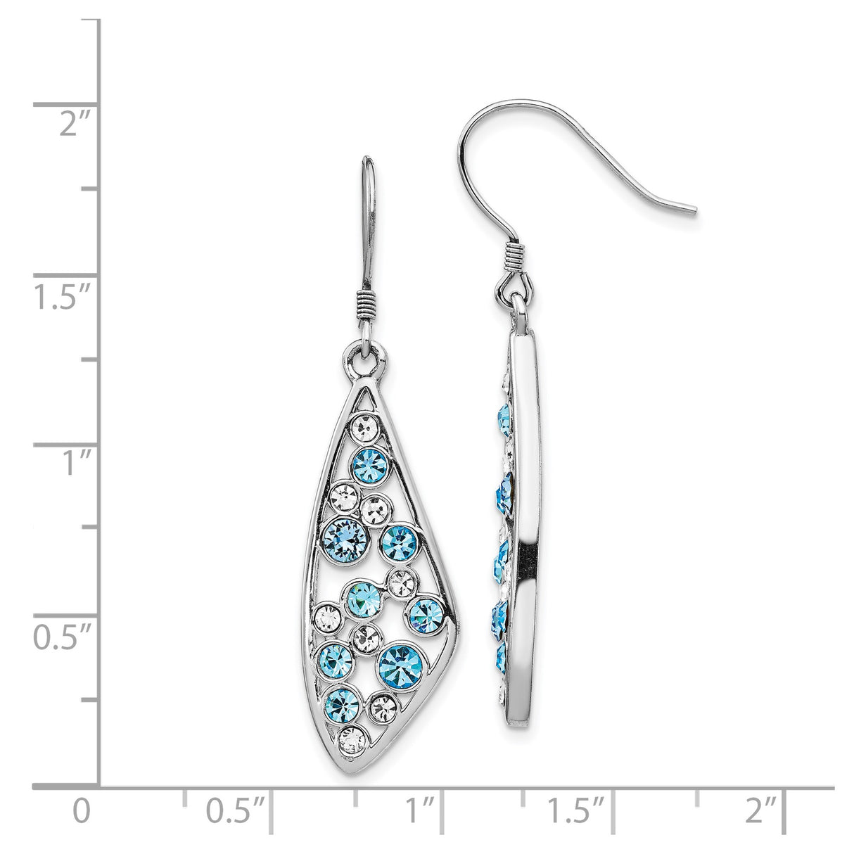 Sterling Silver Dangle Earrings with Blue and Clear Crystals, Marquise Drop Design, Geometric Style