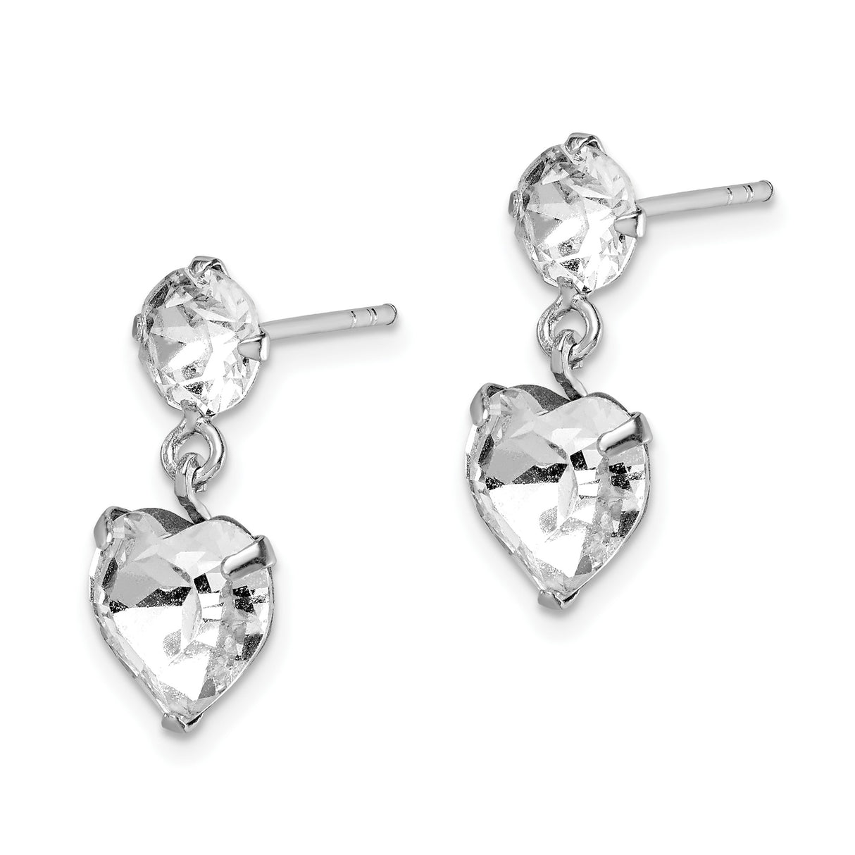 Sterling Silver Dangle Earrings with Heart and Round Cubic Zirconia, Romantic Drop Design for Women