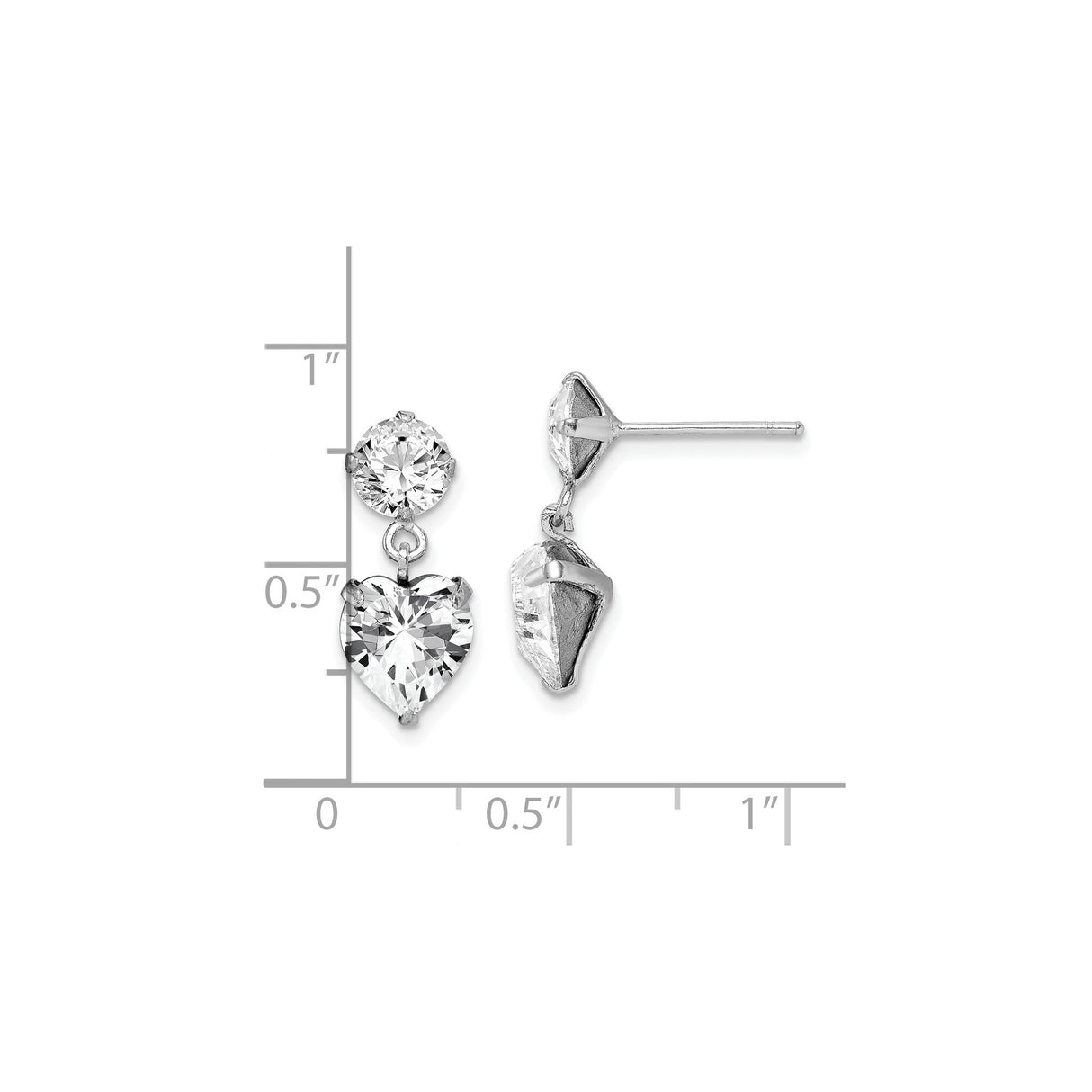 Sterling Silver Dangle Earrings with Heart and Round Cubic Zirconia, Romantic Drop Design for Women