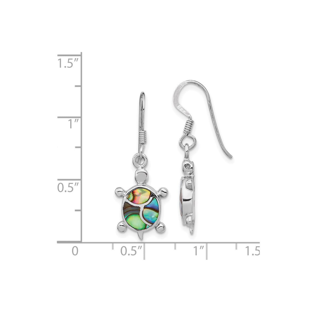 Sterling Silver Turtle Dangle Earrings with Abalone Shell Inlay, Ocean Theme Jewelry for Women