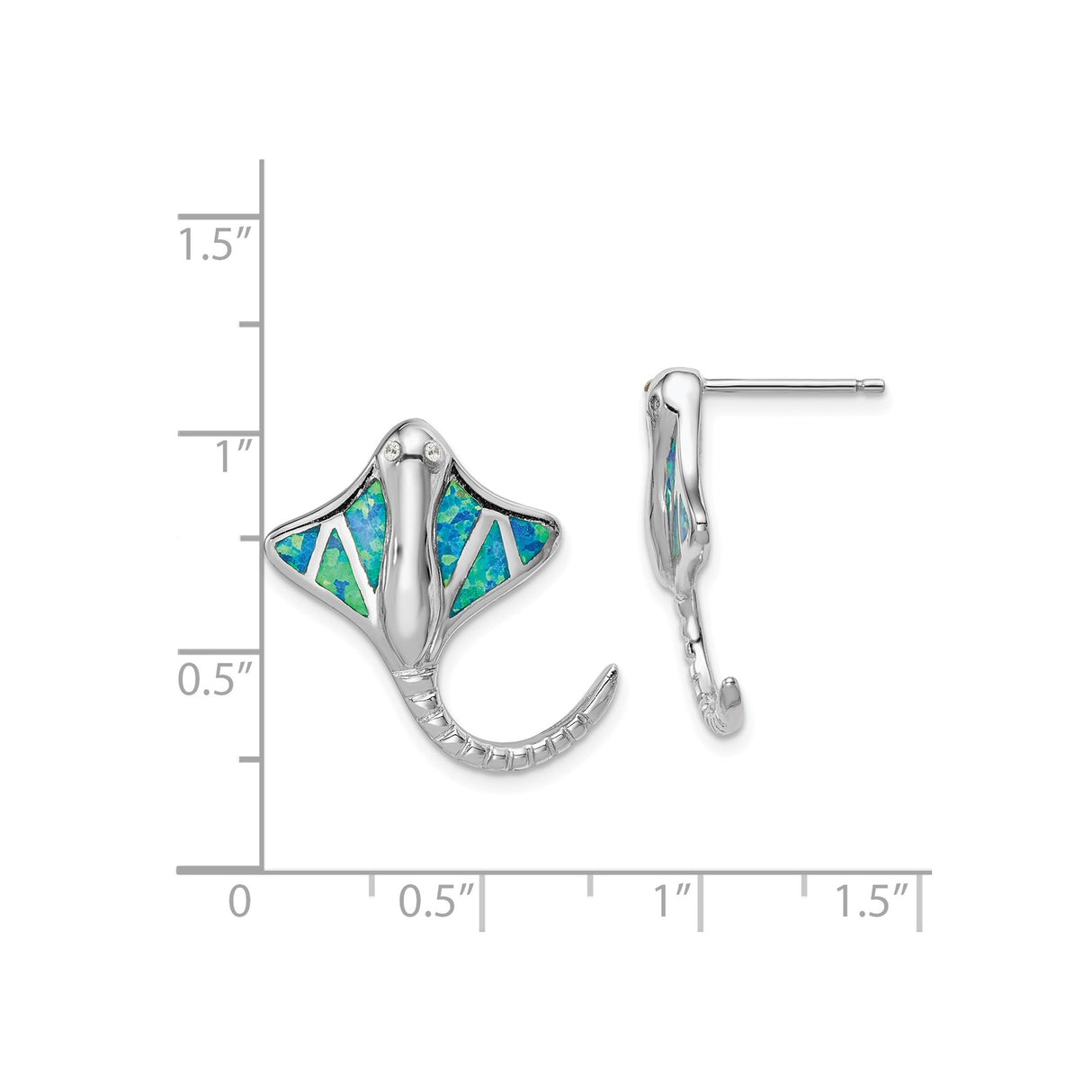 Sterling Silver Stingray Stud Earrings with Created Opal, Ocean Animal Coastal Jewelry