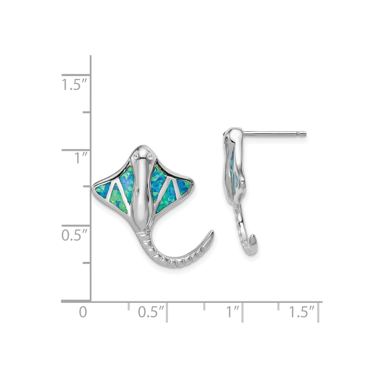 Sterling Silver Stingray Stud Earrings with Created Opal, Ocean Animal Coastal Jewelry