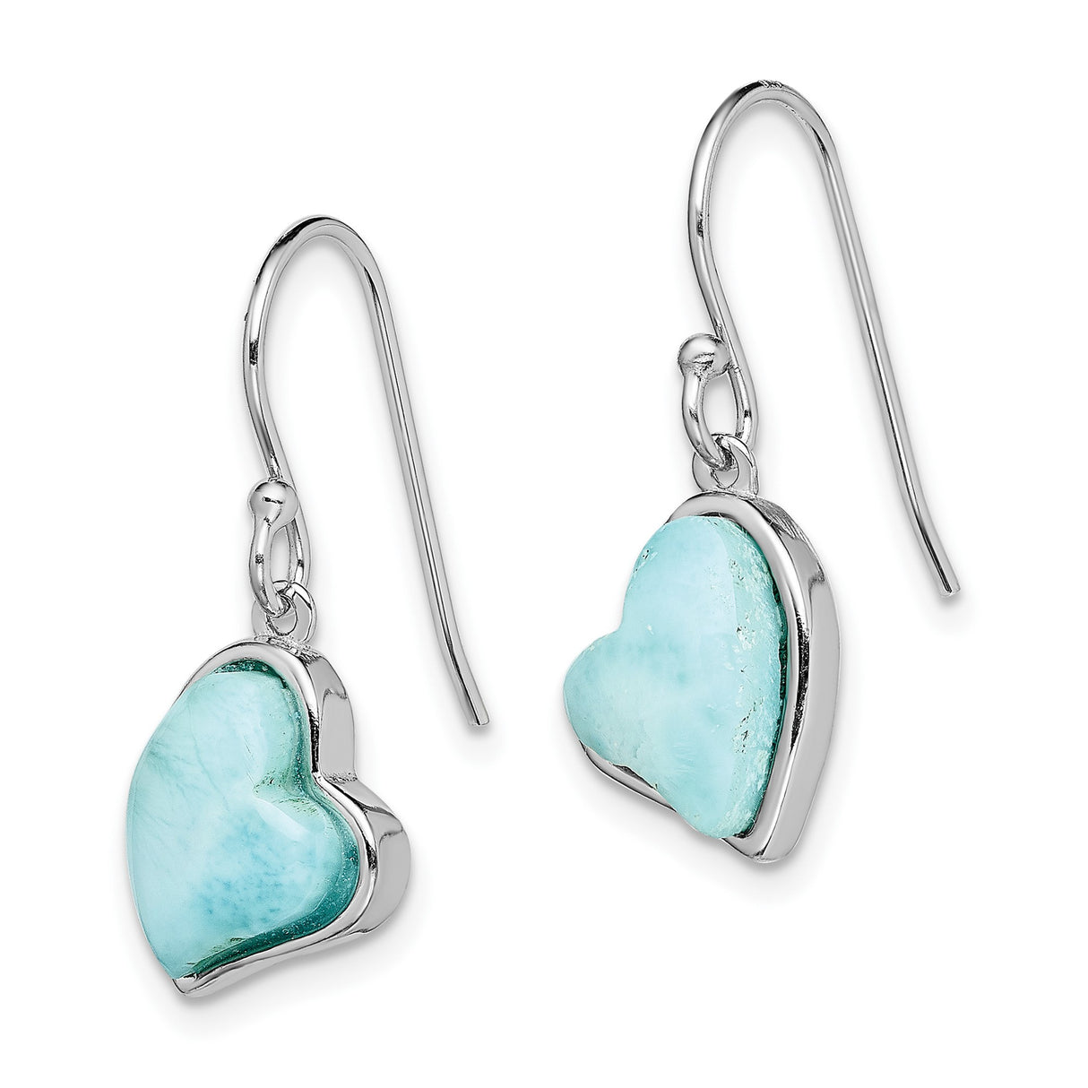 Sterling Silver Heart Drop Earrings with Light Blue Gemstone Inlay, Romantic Dangle Design for Women