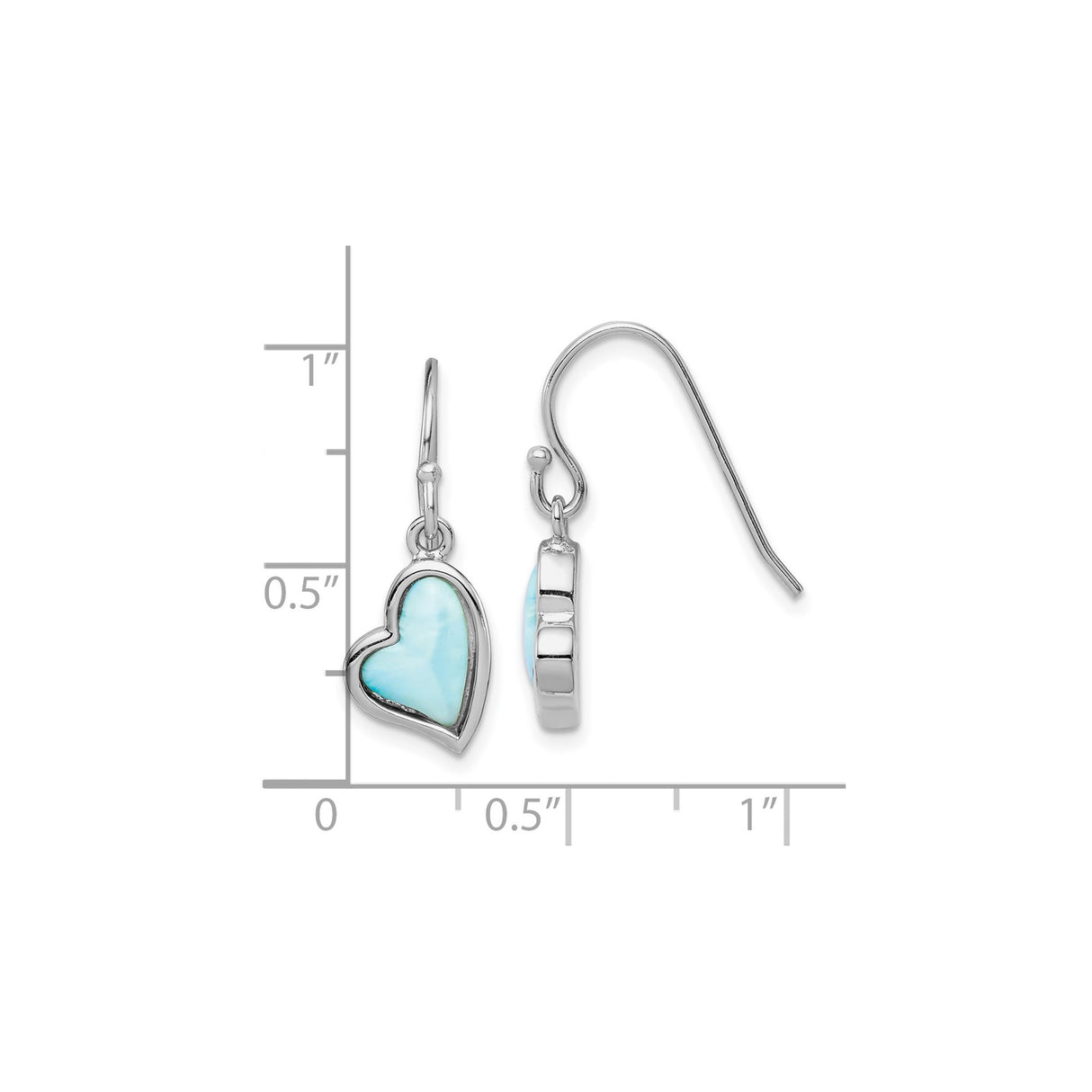 Sterling Silver Heart Drop Earrings with Light Blue Gemstone Inlay, Romantic Dangle Design for Women