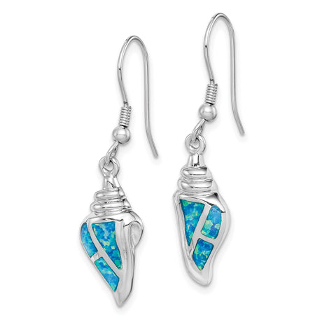 Sterling Silver Conch Shell Drop Earrings with Created Blue Opal, Ocean Inspired Design