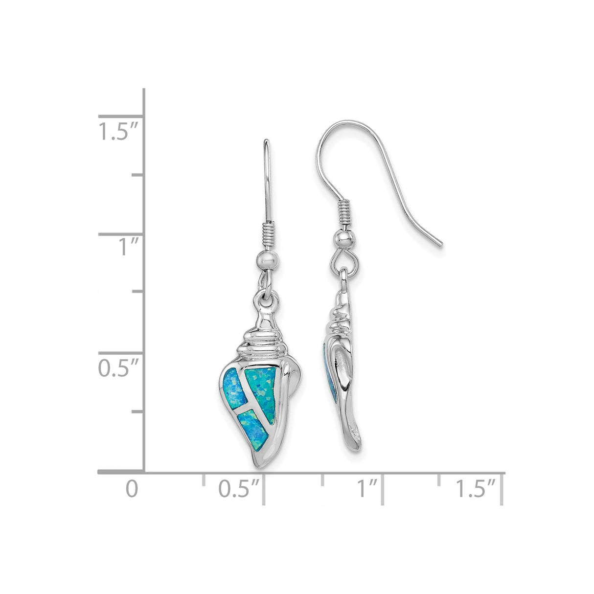 Sterling Silver Conch Shell Drop Earrings with Created Blue Opal, Ocean Inspired Design