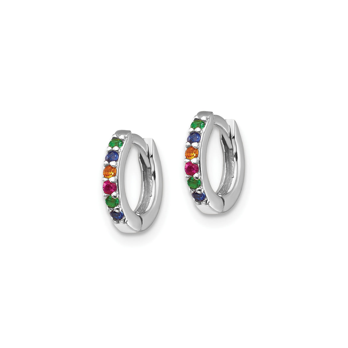 Sterling Silver Hoop Earrings with Cubic Zirconia, Rainbow Huggie Style for Women