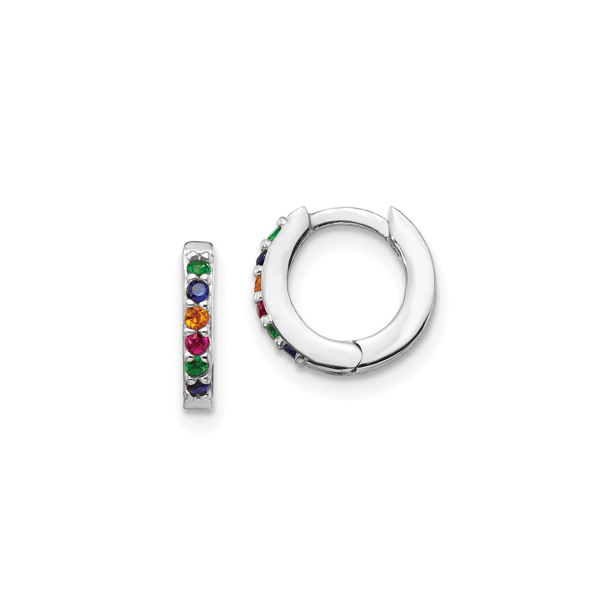 Sterling Silver Hoop Earrings with Cubic Zirconia, Rainbow Huggie Style for Women