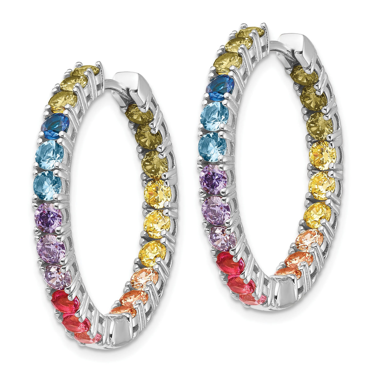 Sterling Silver Hoop Earrings with Multicolor Cubic Zirconia, Rainbow Pride Jewelry for Women