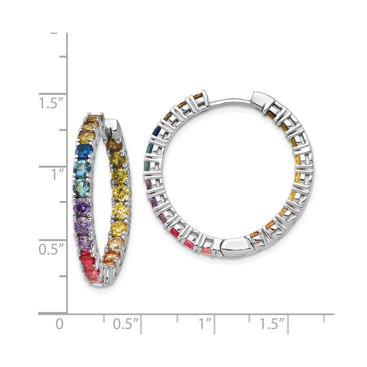 Sterling Silver Hoop Earrings with Multicolor Cubic Zirconia, Rainbow Pride Jewelry for Women