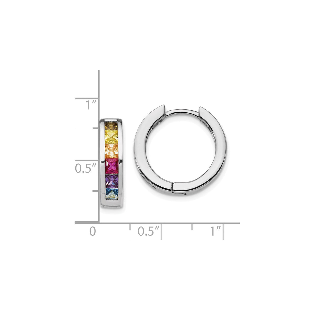 Sterling Silver Hoop Earrings with Cubic Zirconia, Rainbow Channel Set, LGBTQ Pride Jewelry