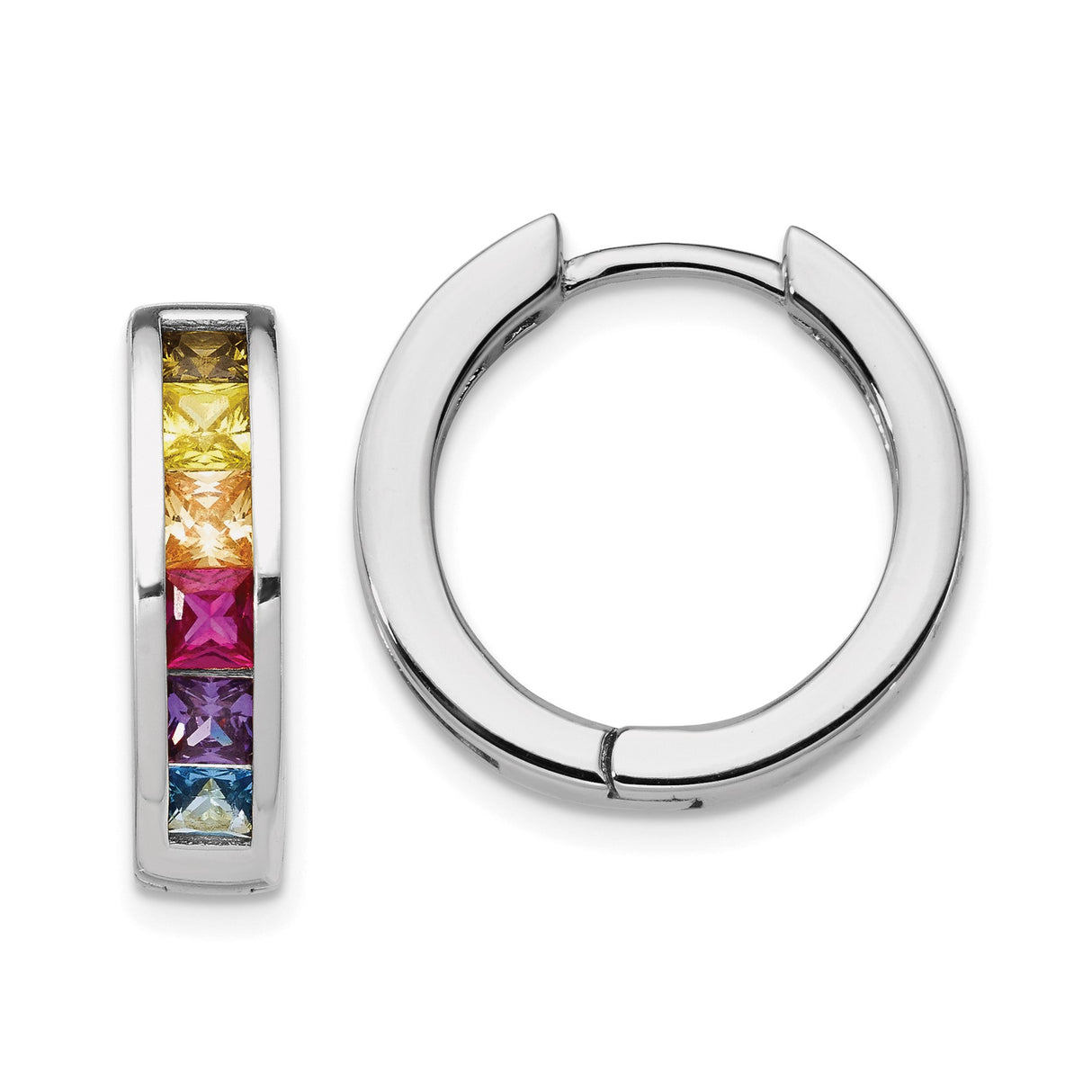 Sterling Silver Hoop Earrings with Cubic Zirconia, Rainbow Channel Set, LGBTQ Pride Jewelry