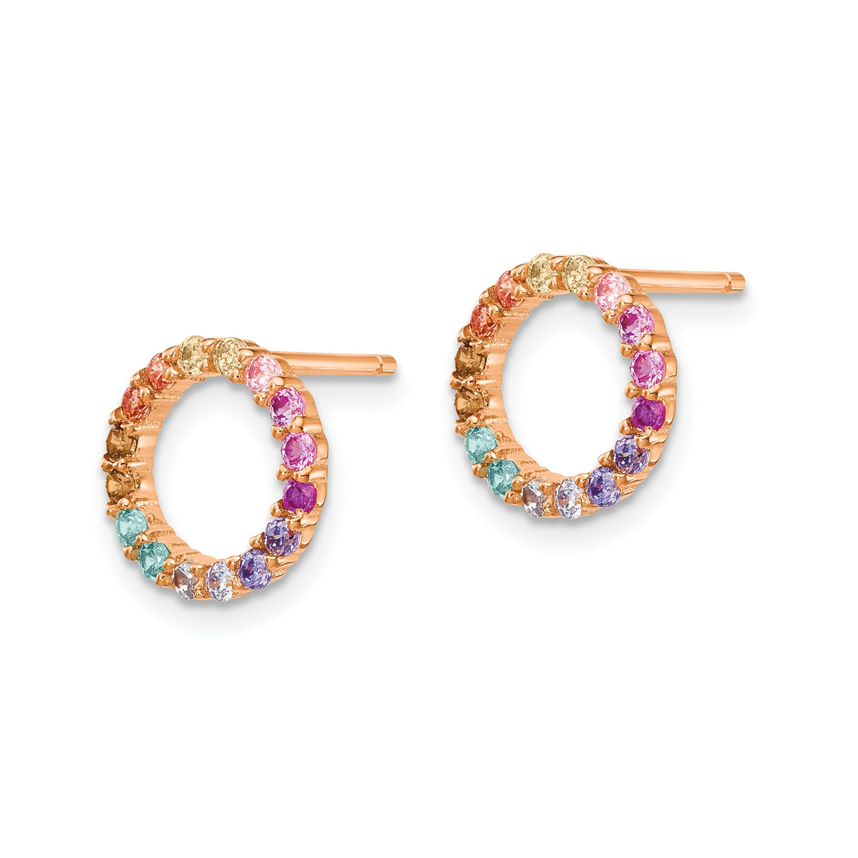 Sterling Silver Rose Gold Plated Open Circle Stud Earrings with Multicolor Cubic Zirconia