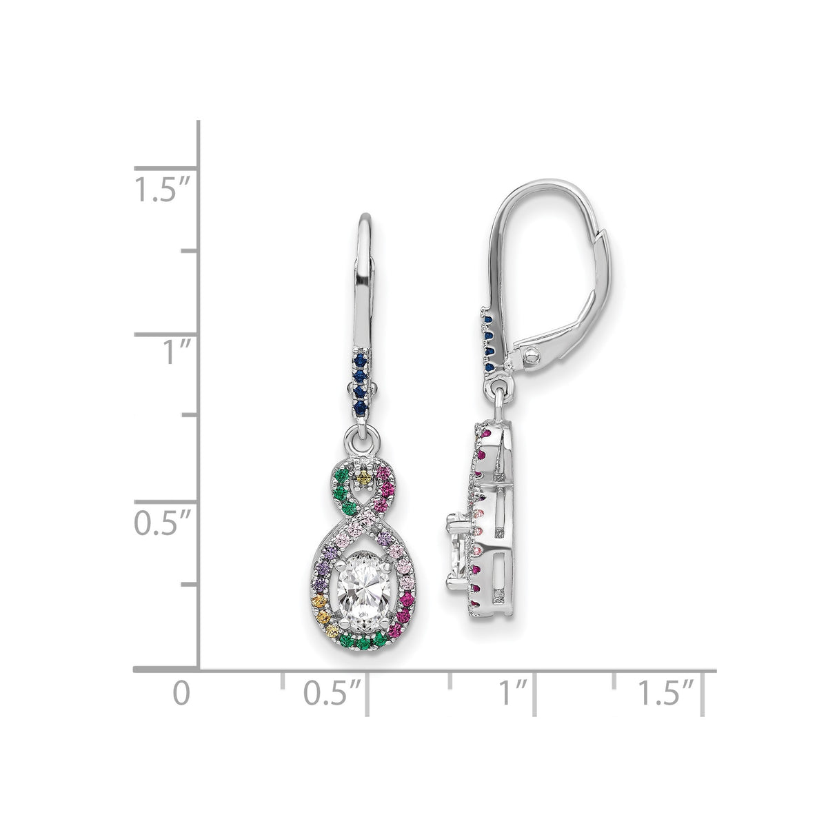 Sterling Silver Infinity Dangle Earrings with Multicolor Cubic Zirconia and Clear Oval Center Stone