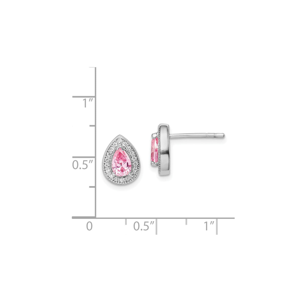 Sterling Silver Teardrop Stud Earrings with Pink Cubic Zirconia and Clear Accents