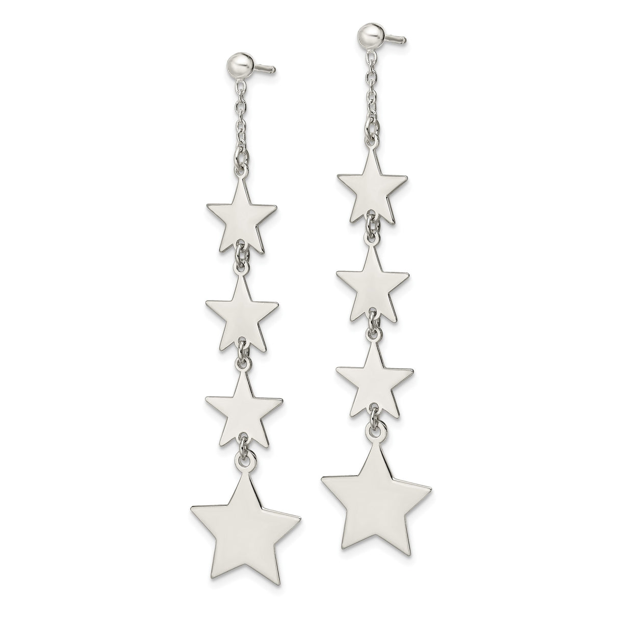 Sterling Silver Dangle Earrings with Cascading Star Motif, Celestial Drop Design for Women